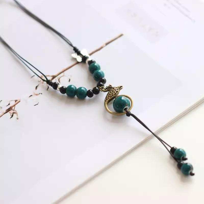 Qingge Ethnic Style Necklace, Retro Versatile Butterfly Color Glaze Pendant, Sweater Chain, Changchun Summer, Women'S Land