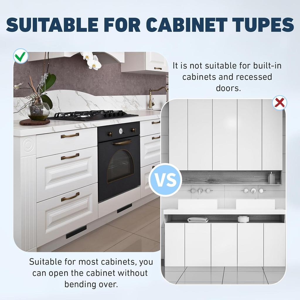 2 Pcs Cabinet Foot Pull for Trash Drawer, Hands Free Toe Kick Opener for Under Sink Pull Out Trash Can, Drill Adhesive or Screw Mount, Touchless