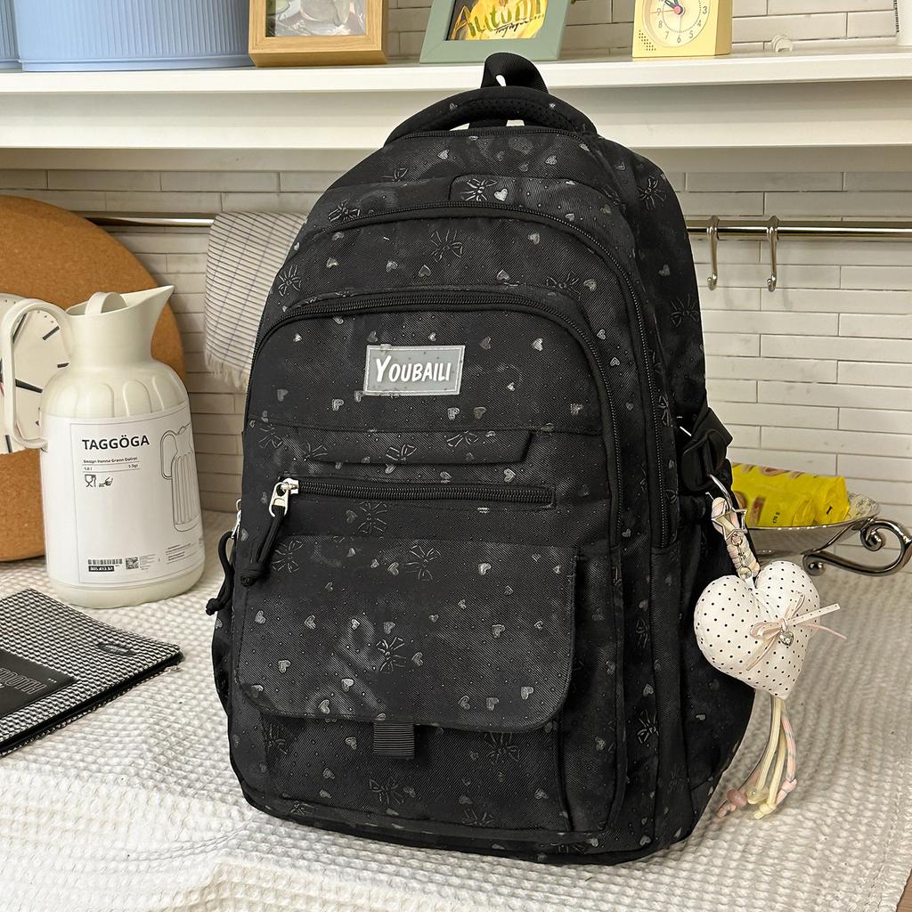 Schoolbag Korean version of high-value bow backpack for junior high school students, large-capacity schoolbag, casual trend, cute backpack.