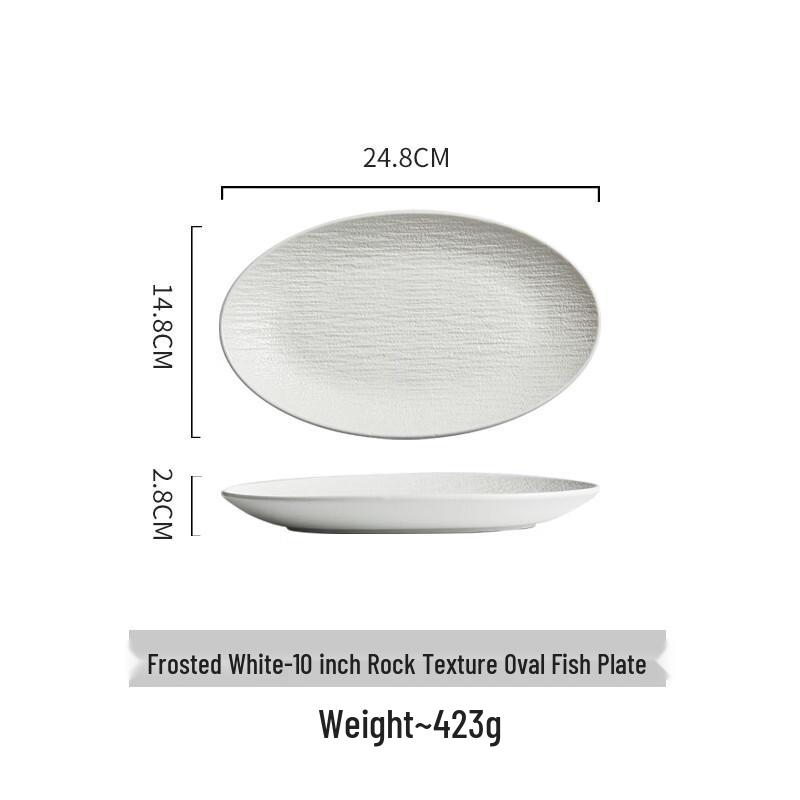 Deou Starlight Frosted Stone Pattern Oval Ceramic Fish Plate