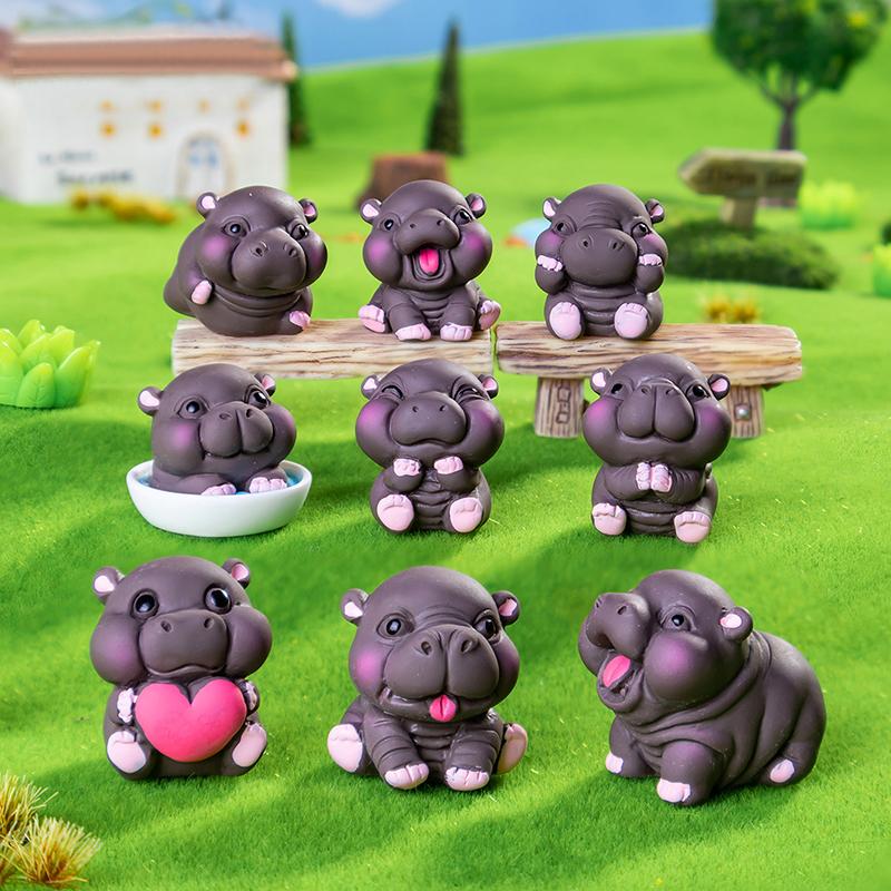 2Pcs Desktop Decoration  Simulated Pigmy Hippopotamus Eye-Catching Action Figure Trendy Ornament Cute Figurine