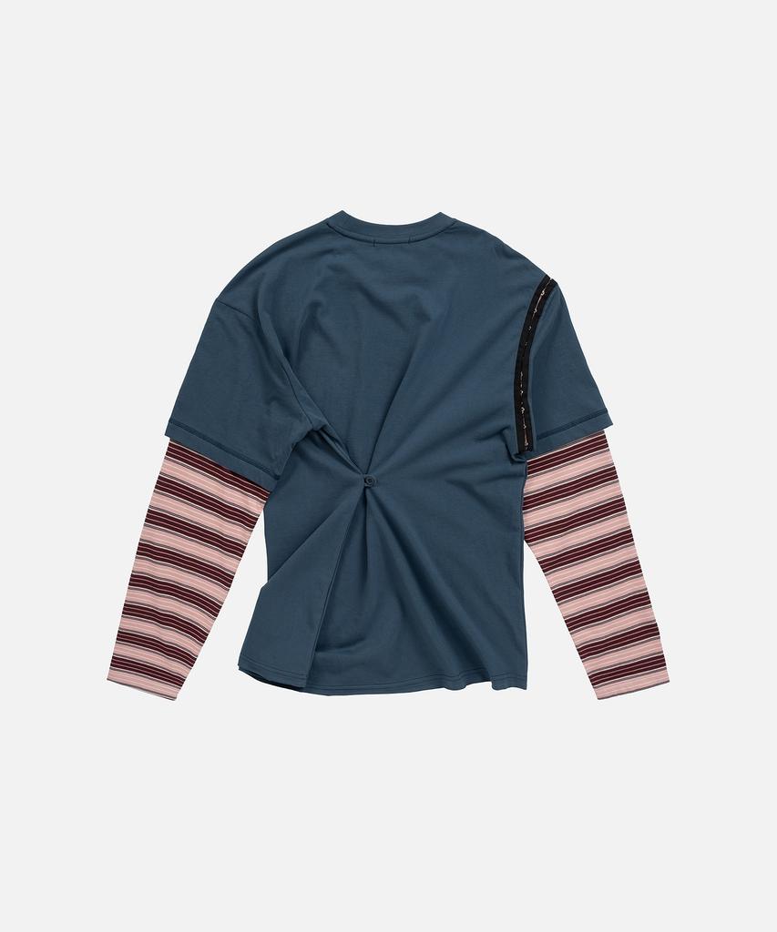INSTANTFUNK Layered Sleeve Stripe T Shirt - Navy