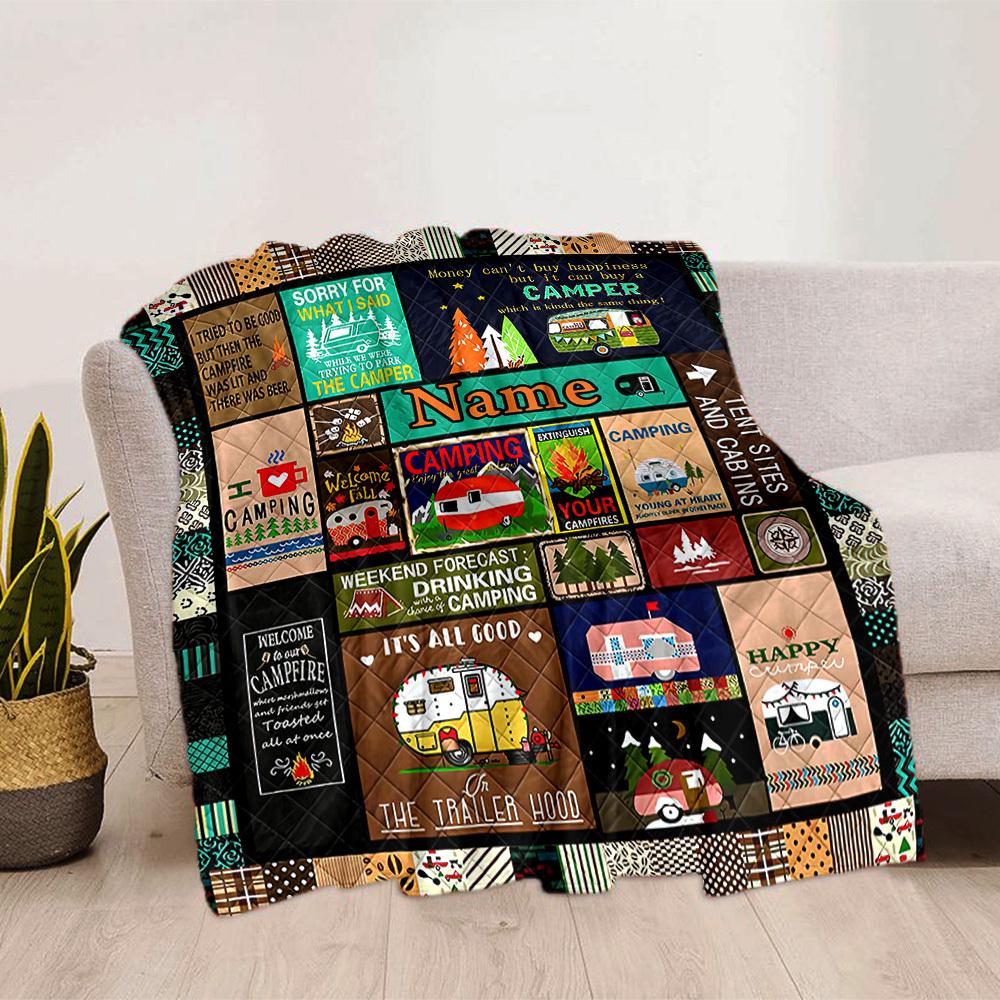 Camping Adventure Theme Home Customize Your Name Blankets Comfortable Soft Lightweight Allseason Multipurpose Blanket For Picnics Sofas Offices Beds