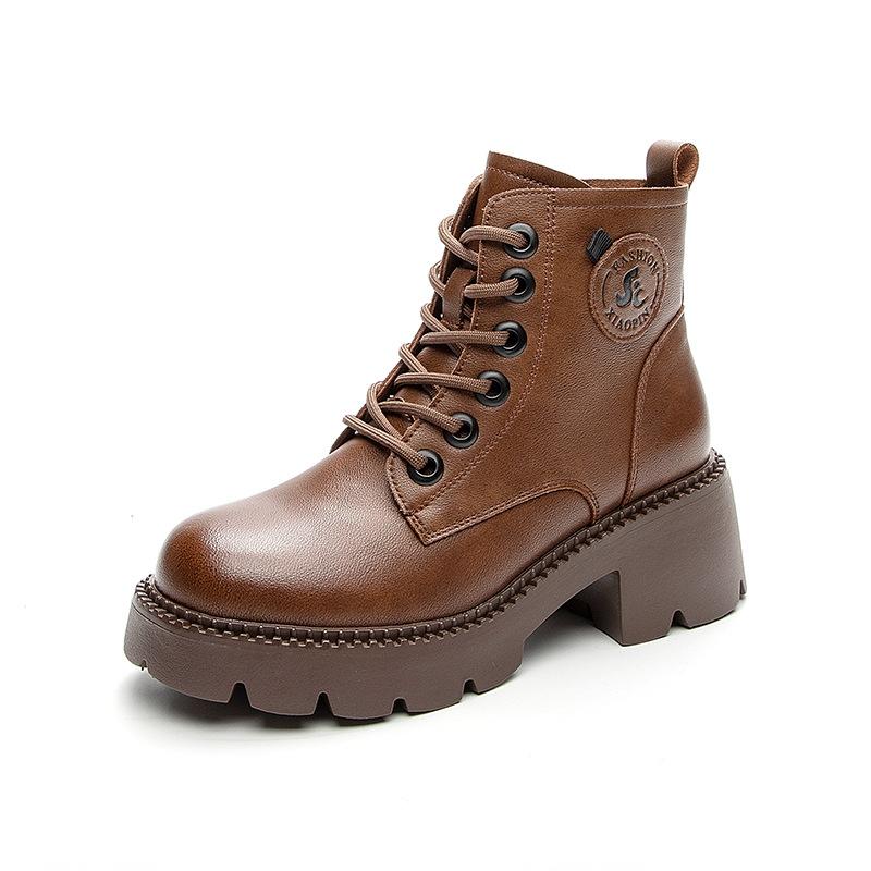 Martin boots women's fashion British style boots 2025 autumn and winter new fashion leather thick soles to increase the height of retro boots for wo