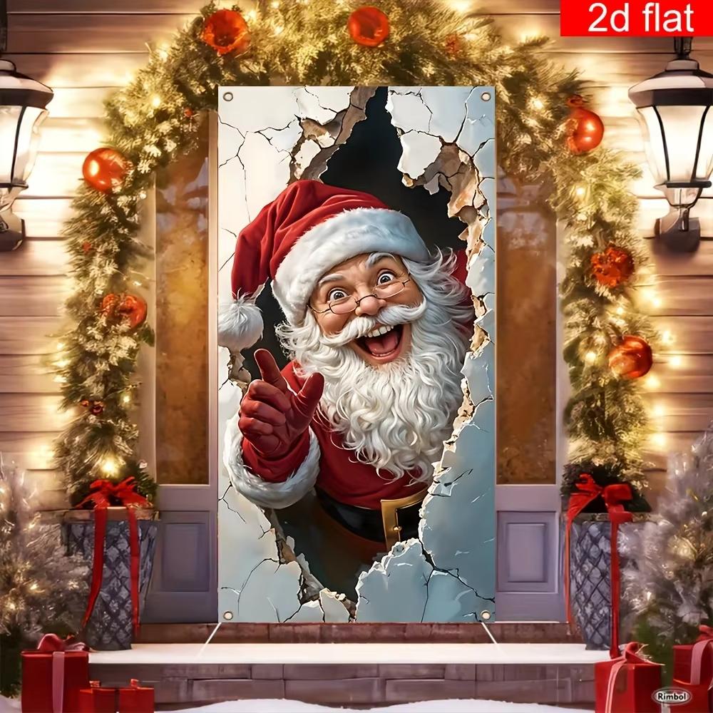 Santa Claus Door Decoration Polyester New Year Door Banner Christmas Wall Banner Lightweight 2d Flat Holiday Banner For Entryway