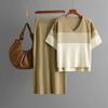 Western Style New Knitted Stripes Top Skirt Two-piece Set Knitted Top and Skirt Set