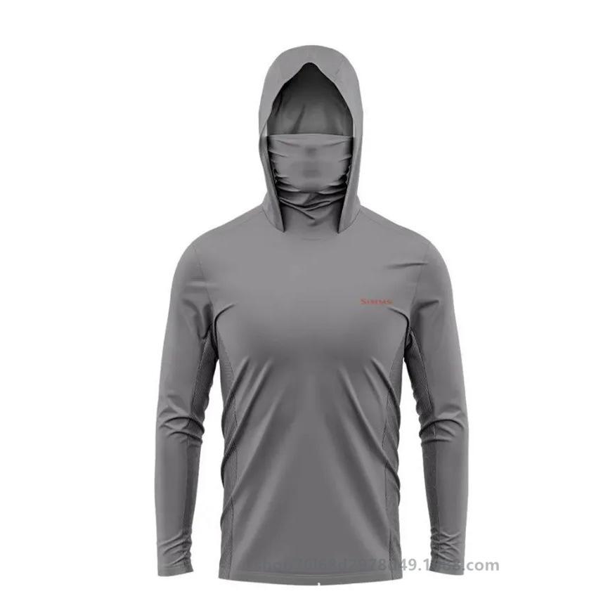 SIMMS T-shirt da pesca felpa con cappuccio manica lunga maschera integrata abbigliamento protezione solare outdoor UPF50 + con cappuccio e maschera