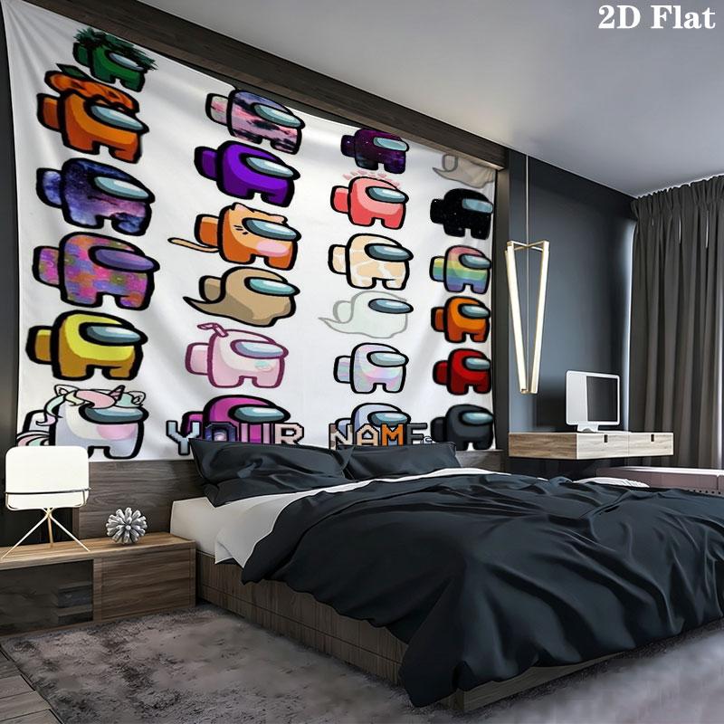 Among Us Custom Name Wall Tapestry Aesthetic Wall Hanging Printed Fabric Blanket Decorative Tapestries for Bedroom Living Room Home Decor