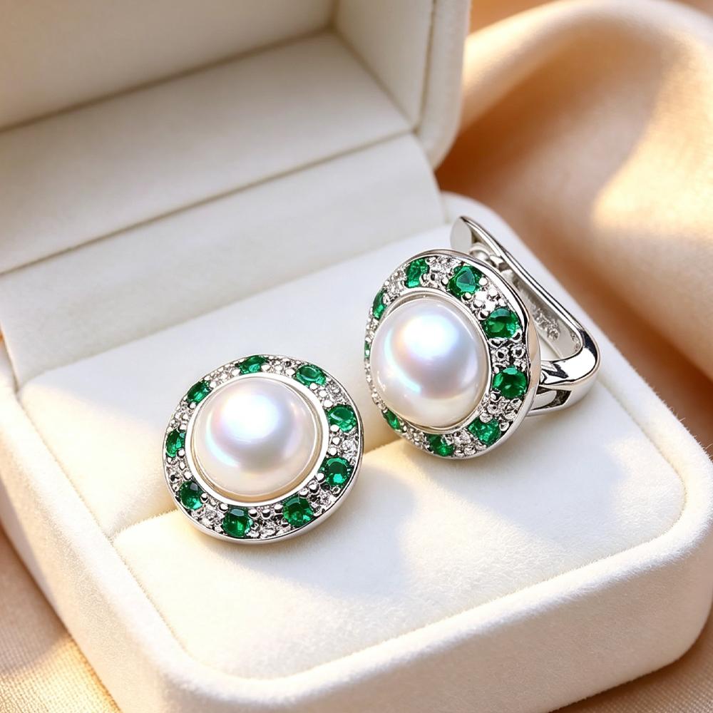 LSOOYH Orecchini con Perle d'Acqua Dolce 7-8mm Colore Argento Moda Zirconia Cubica Orecchini a Clip per Donna Regali di Compleanno