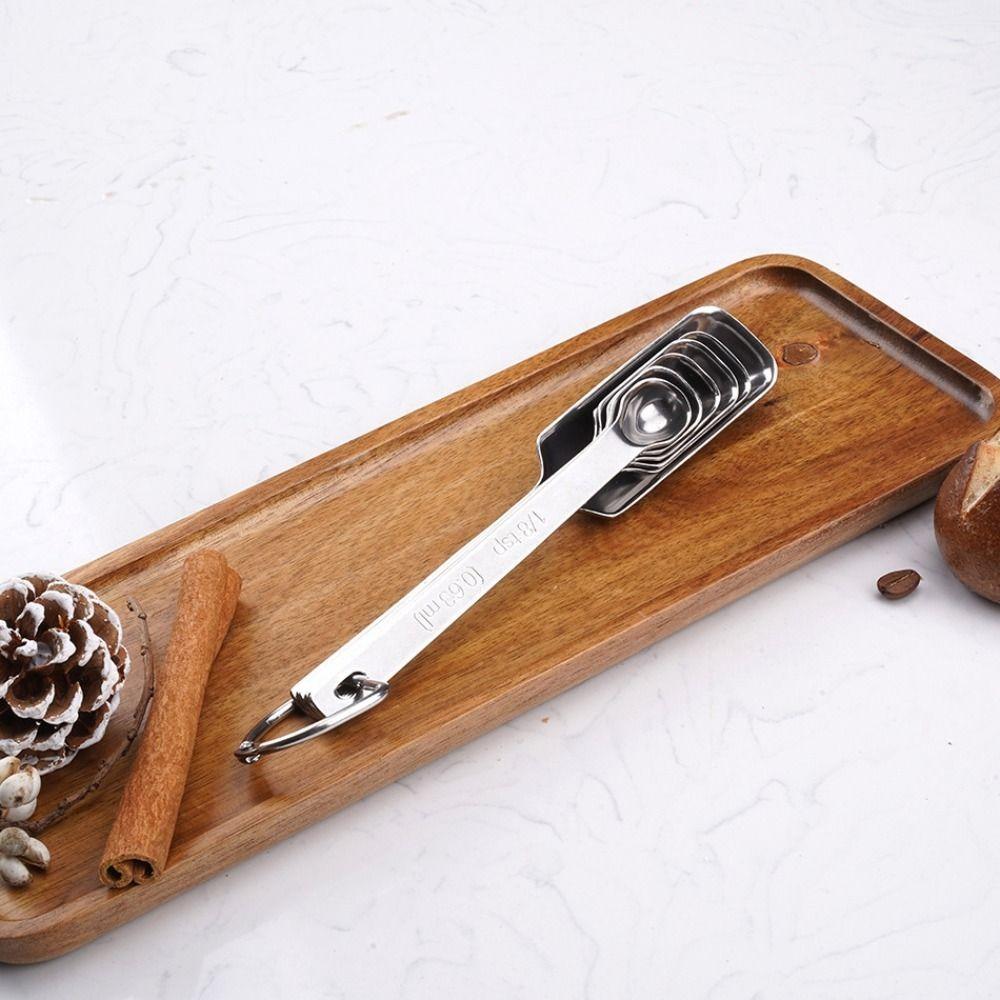 6pcs Rectangular Head Graduated Spoon with Scale Coffee Scoop Seasoning Spoon Measuring Spoons  Bar