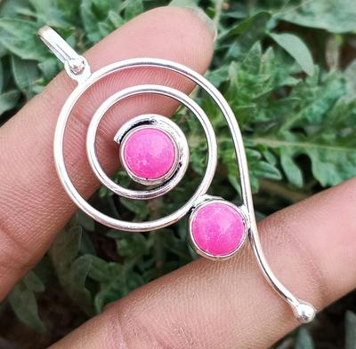 Pink Turquoise Gemstone 925 Sterling Silver Plated Spin Illusion Handmade Pendant