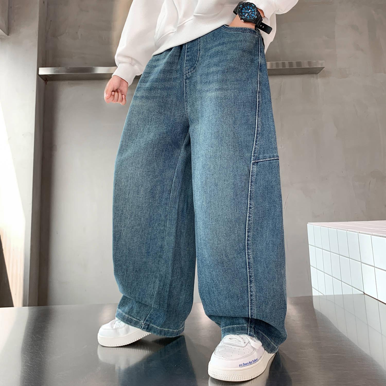 

Джинсы в уличном стиле для мальчиков: 2025 Новые весенне-осенние брюки прямого кроя для детей 160 cm синий