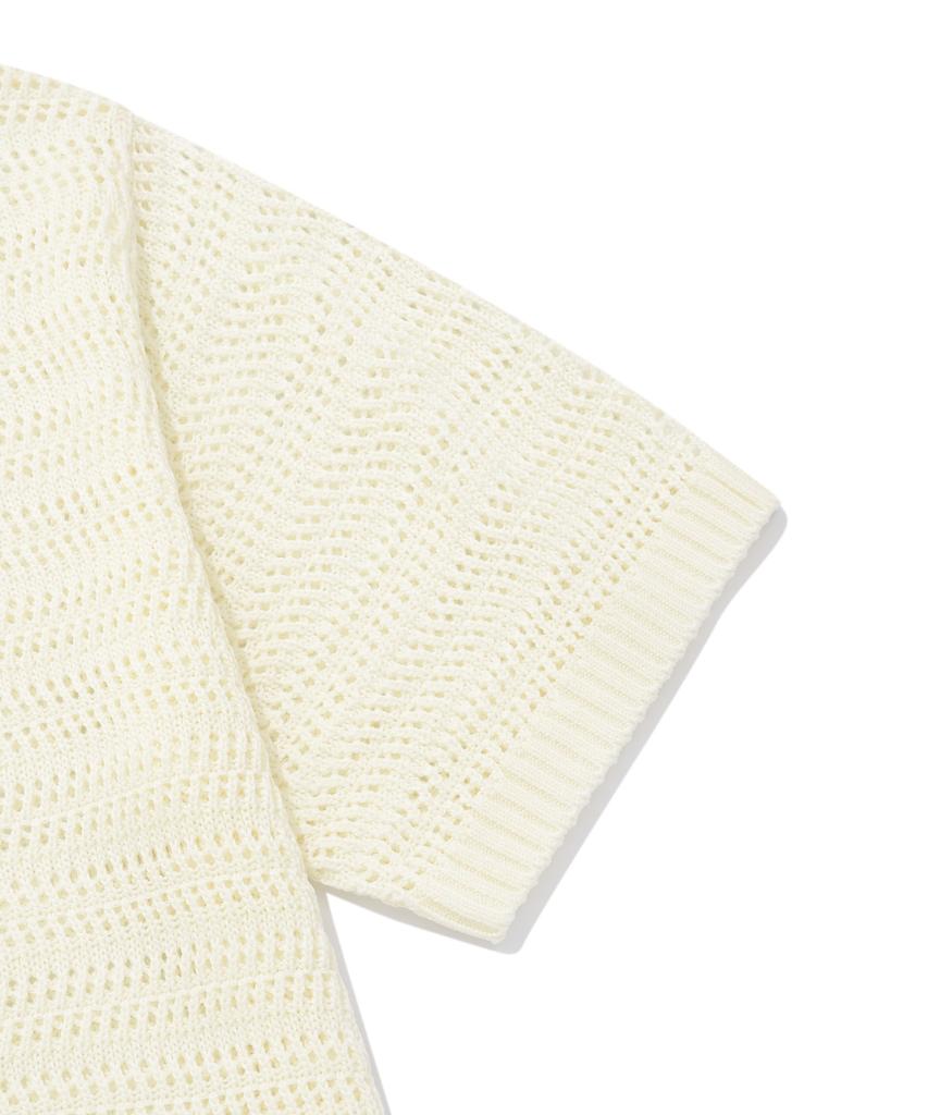 COVERNAT Crochet Half Knit Shirt Ivory