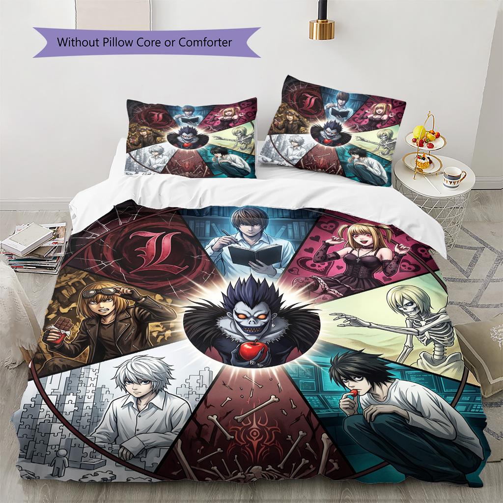 Death Note Pattern Bedding Quilt Set Quilt Cover Pillowcase Home Decoration Birthday Gift (1 * duvet cover + 2 * pillowcase, without core)