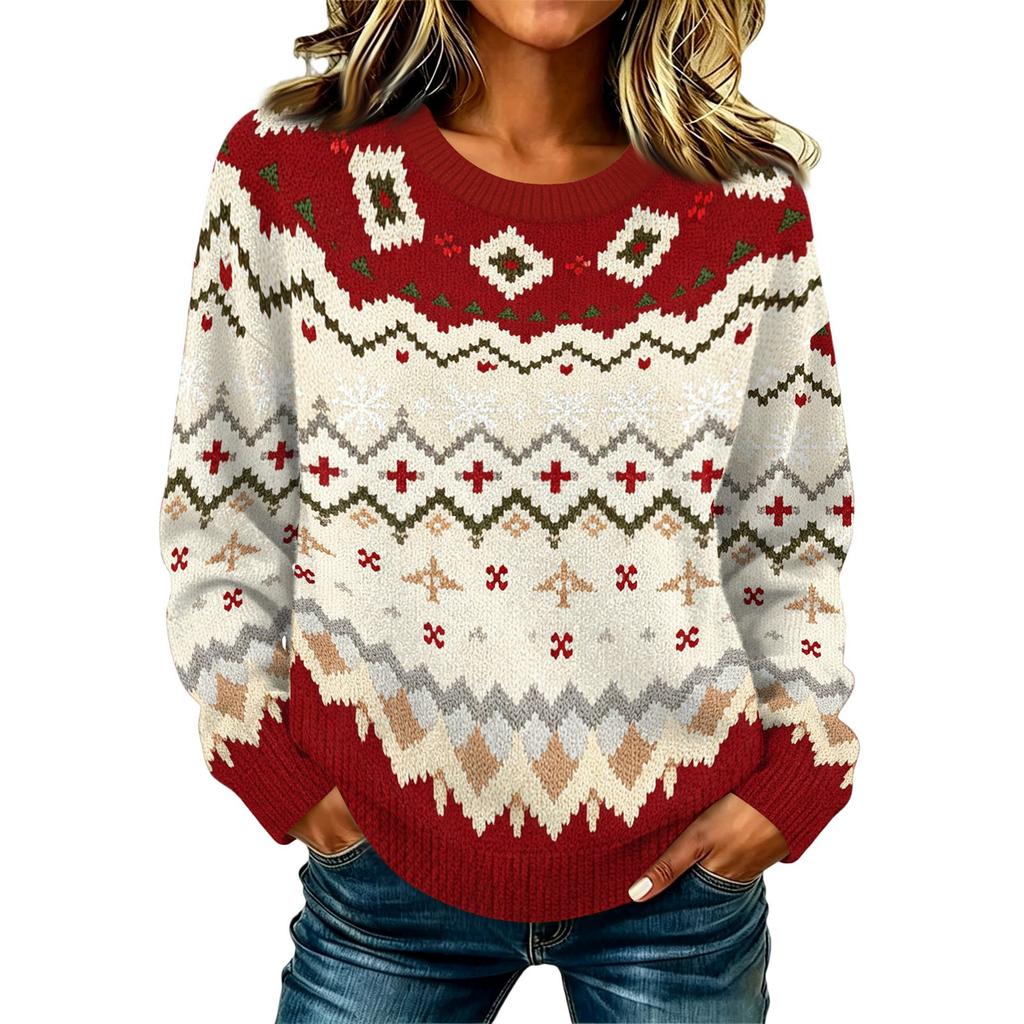Maglione da donna casual elegante a maniche lunghe con scollo a V e stampa geometrica