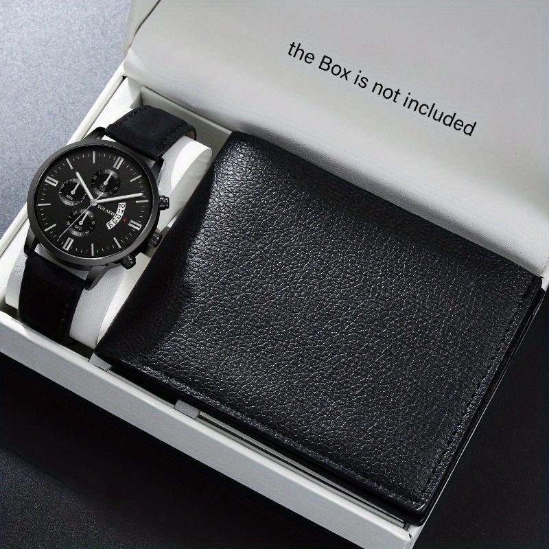 

2 шт./набор, 1 шт. модные мужские деловые аналоговые кварцевые часы из искусственной кожи и 1 шт. мужской кошелек, подарок для мужчины