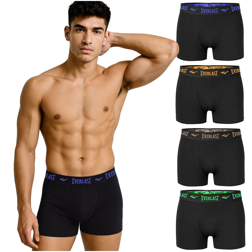 Everlast Men' Boxer Shorts 4 Pack Cotton Panties Black Color Logo