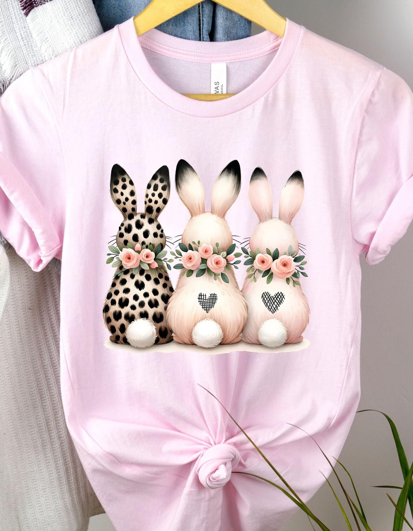 3 Bunnies tshirt, easter shirt, easter rabbits, leopard bunny L