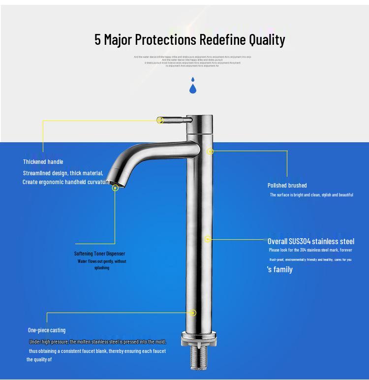 Enhanced Black Single-Hole Cold Basin Faucet - 304 Stainless Steel for Countertop/Undermount Bath