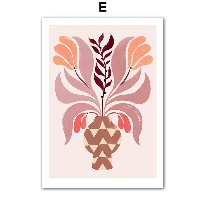 Abstract Woman Wall Art Canvas Painting Pink Red Line Body Flower Vase Living Room Decor Posters And Prints Home Wall Pictures