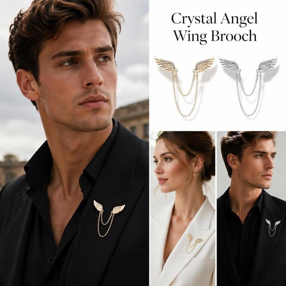 Decorative Angel Wing Brooch Sparkling Tassel Chain Brooch New Brooch Pins for Men Women Jewelry