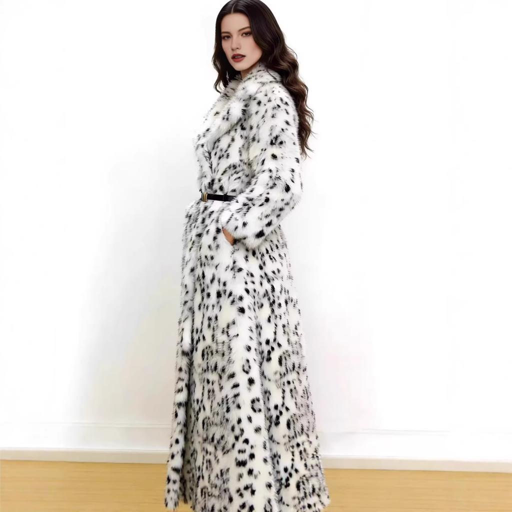 Leopard print bobcat jacket women's spring European and American babes loose suit collar imitation mink fur coat