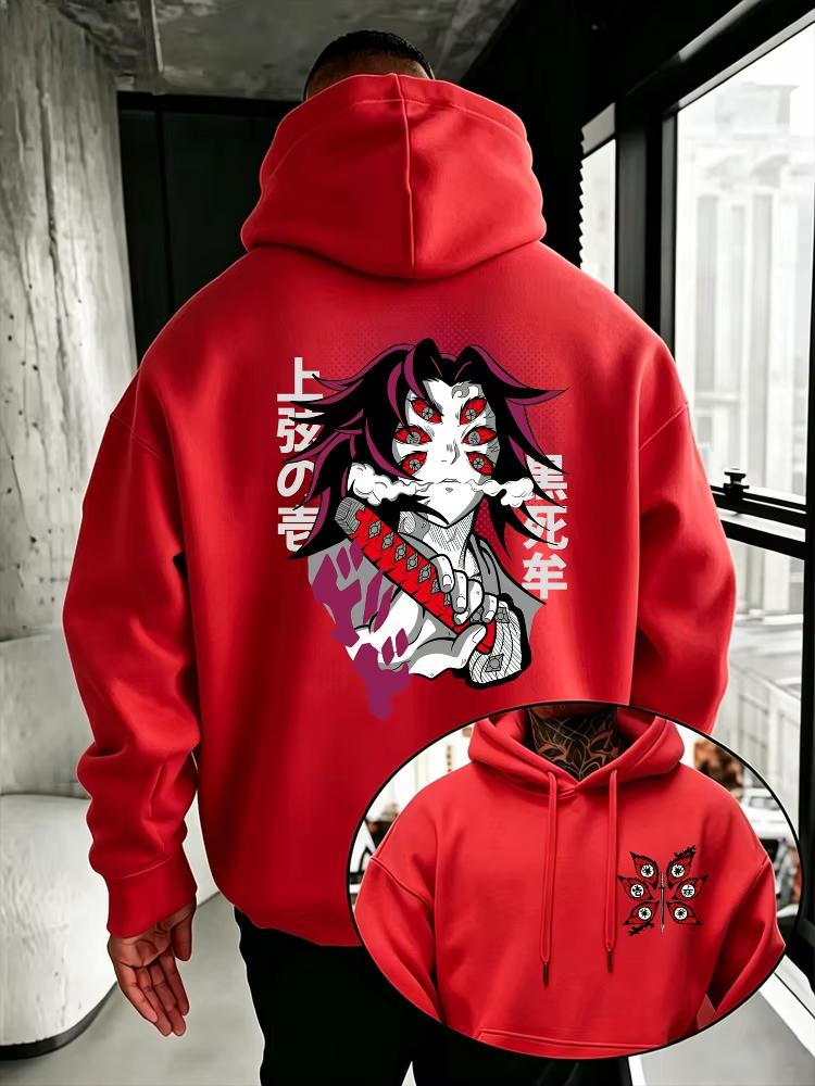 Demon Slayer Men's Hoodie Y2K Style Kokushibo Print High Quality Warm Autumn Winter New Pullover