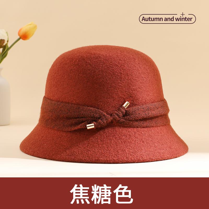 Hat female autumn and winter 2024 new mother woolen basin hat winter the elderly warm foreign style fisherman hat