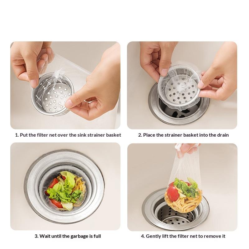 100Pcs Disposable Kitchen Sink Drain Guard Mesh Food Residue Garbage Filter Bag Anti Clog Sewer Strainer for Home Cooking