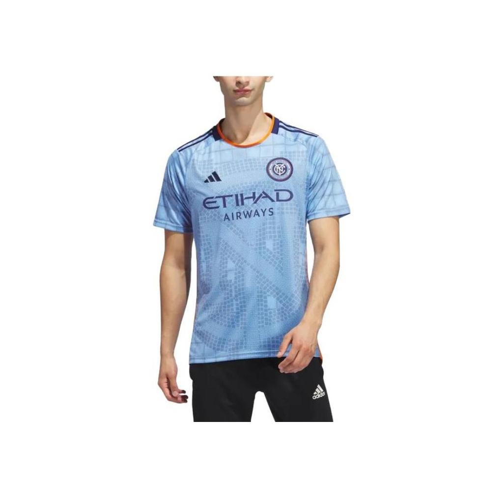 Adidas Letter Pattern Printed Round Neck Short Sleeve T-Shirt Men Tops Light-Blue HI1878