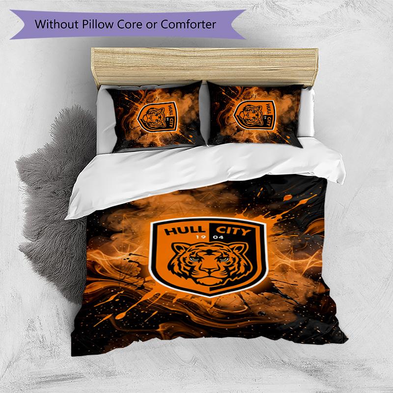 Set Lenzuola Stampato Hull City Football 3 Pezzi, Comodo Set Copripiumino per Camera da Letto Amico della Pelle