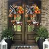 40CM Fall Pumpkin Cart Wreath Pendant Halloween Pumpkin Truck Garland for Front Door Windows Farmhouse Theme Festive Party Decor