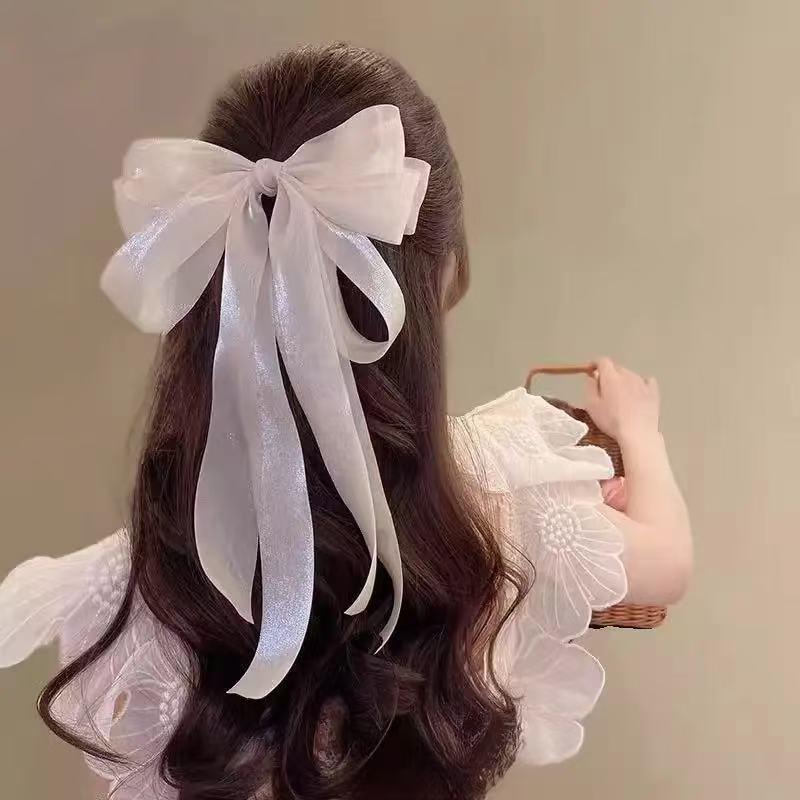 Elegant Princess Mesh Ribbon Bow Hair Clip - High-Grade Spring Hairpin