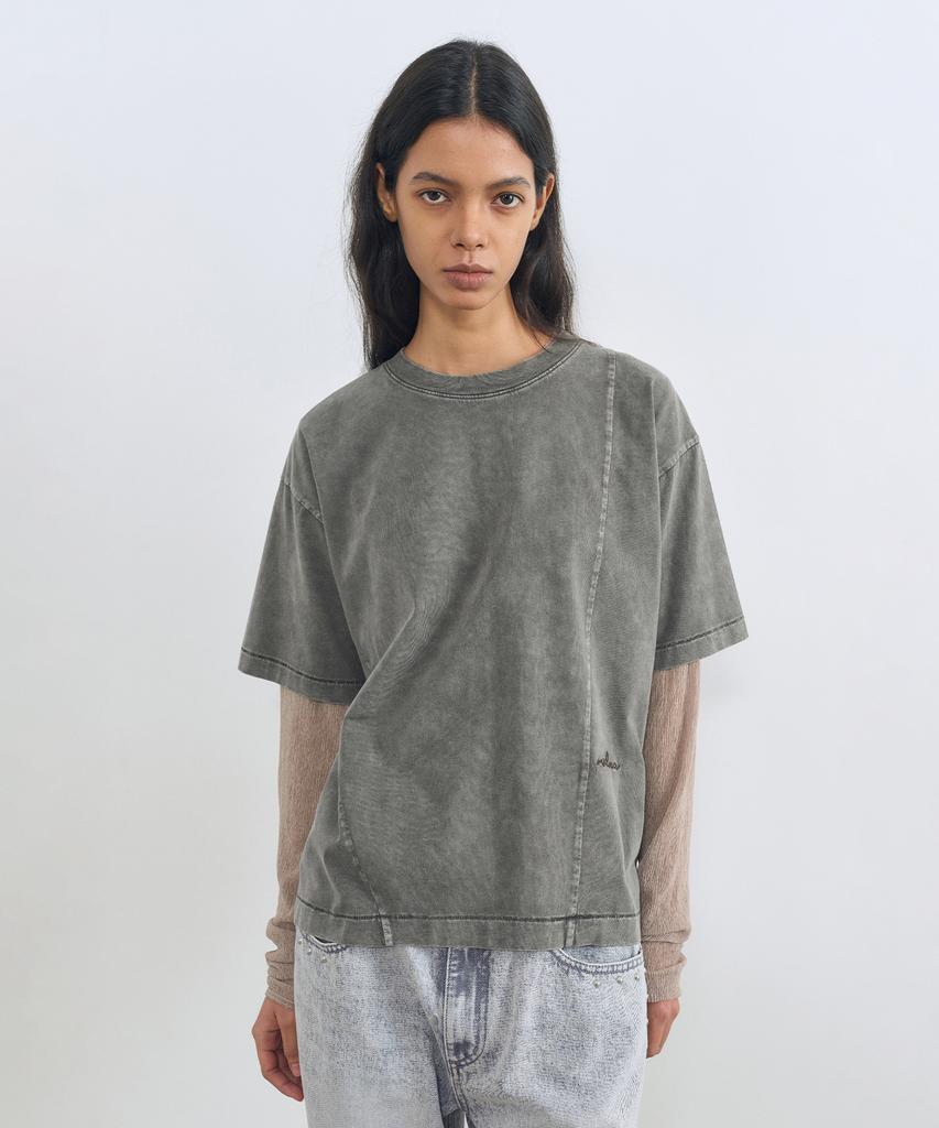 INSILENCE WOMEN Washed Lettering T-Shirt Charcoal