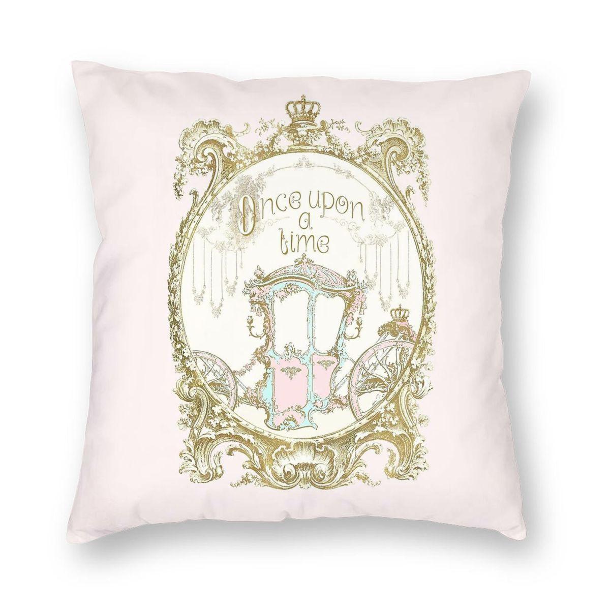 

Once Upon A Time Princess Carriage Square Pillowcase Polyester Linen Velvet Printed Zip Decor Pillow Case Home Cushion Case 30cmx30cm
