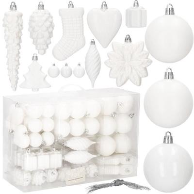 Weihnachtskugeln - SPRINGOS® - 72 Stück - Kunststoff - Weiß - 8 cm