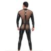 Lederimitat Jumpsuits Herren Sexy Durchsichtige Netz Bodysuits Gay Erotische Lingerie Club Party Kleidung Playsuits Performance Einteiler