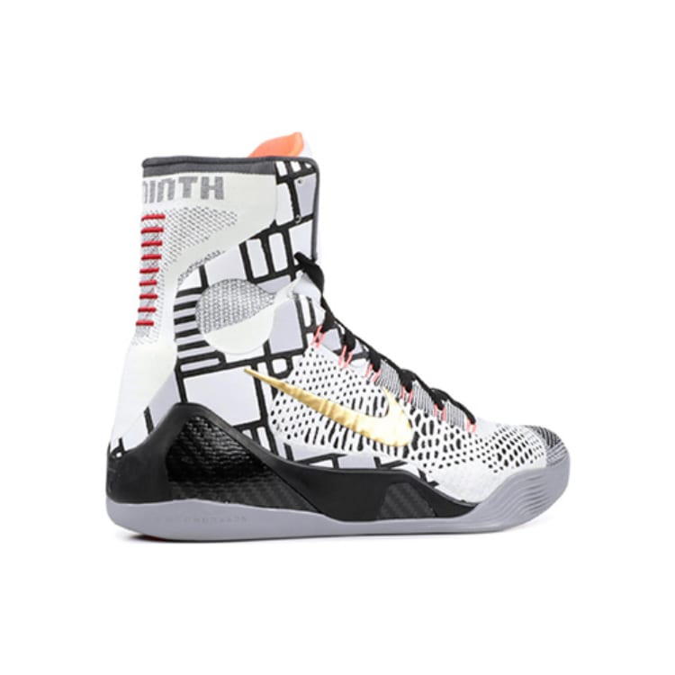 Nike Kobe 9 Elite Gold Fundamentals High top Basketball Shoes Men's White Black Gold 630847-100