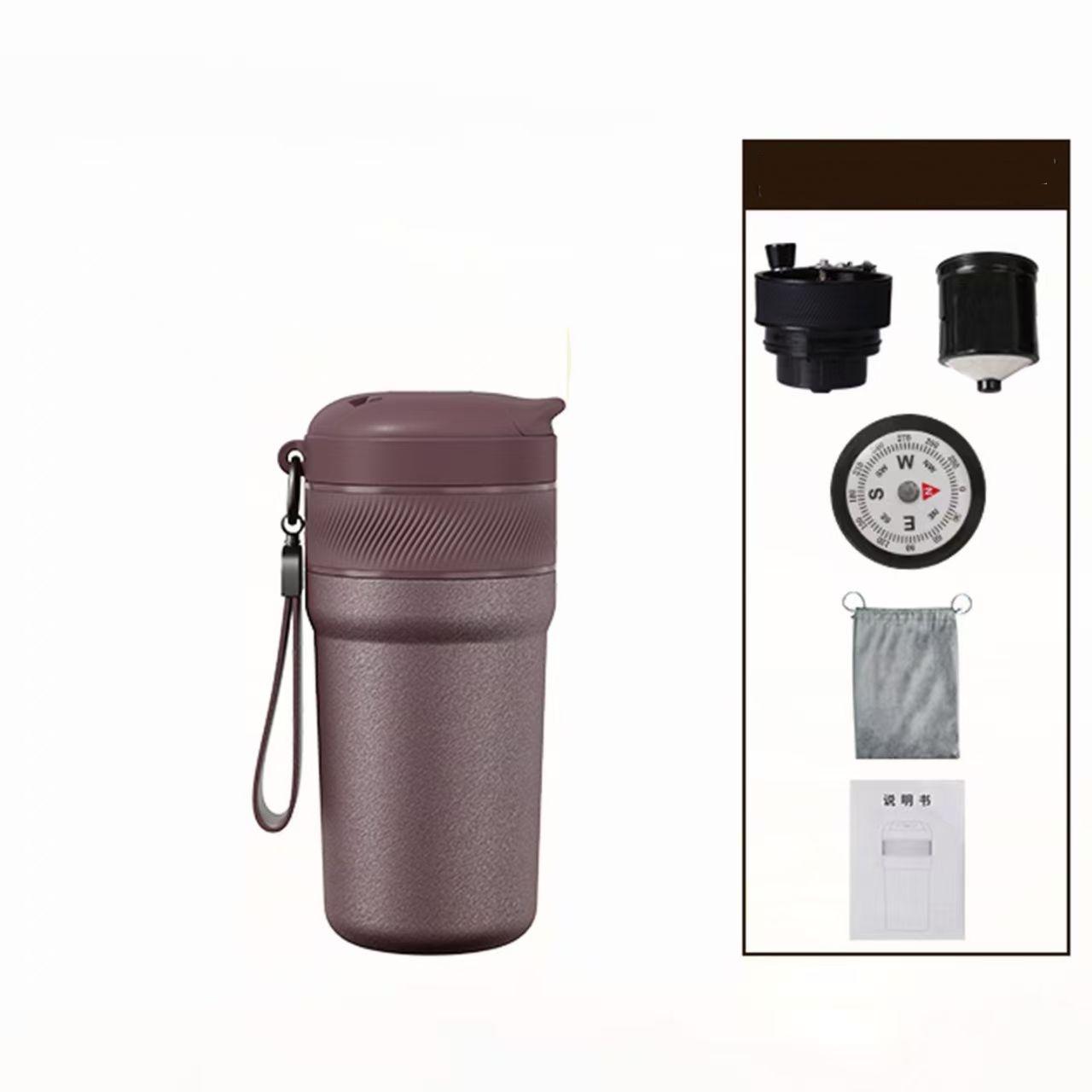 Portable Manual Pour Over Coffee Maker with Grinder – Travel & Camping Pour Over Set – All-in-One Portable Coffee Brewer Kit шоколадный
