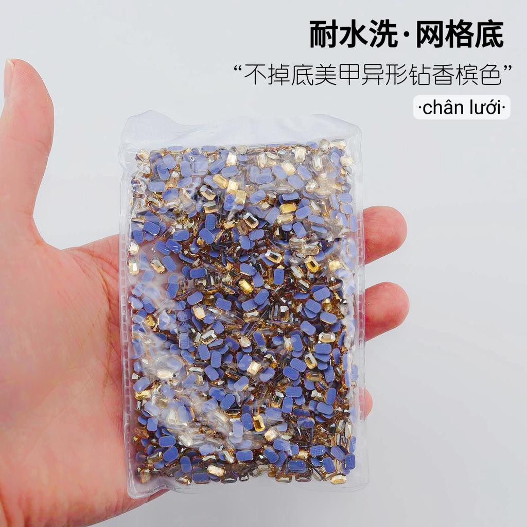 Mesh Bottom Nail Art Diamond, Champagne Special-Shaped Diamond, Small Size, No Bottom Nail Drill, Washable Flat Bottom Special-Shaped Whole Batch