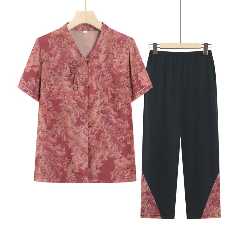 Elderly Women's Floral Short Sleeve Blouse