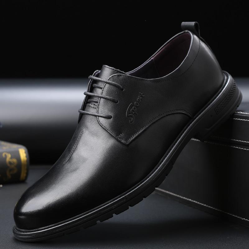 New Cowhide Men's Business Leather Shoes Formal Genuine Leather Mens Shoes Casual Breathable Wear-resistant Soft Shoes Snakes