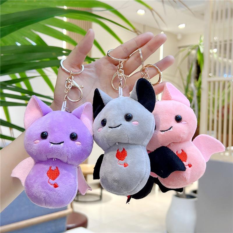 Cute Bat Plush Keychain Mini Soft Stuffed Animal Toy Doll Keyring Bag Backpack Charm Boys Girls Halloween Gift Decor