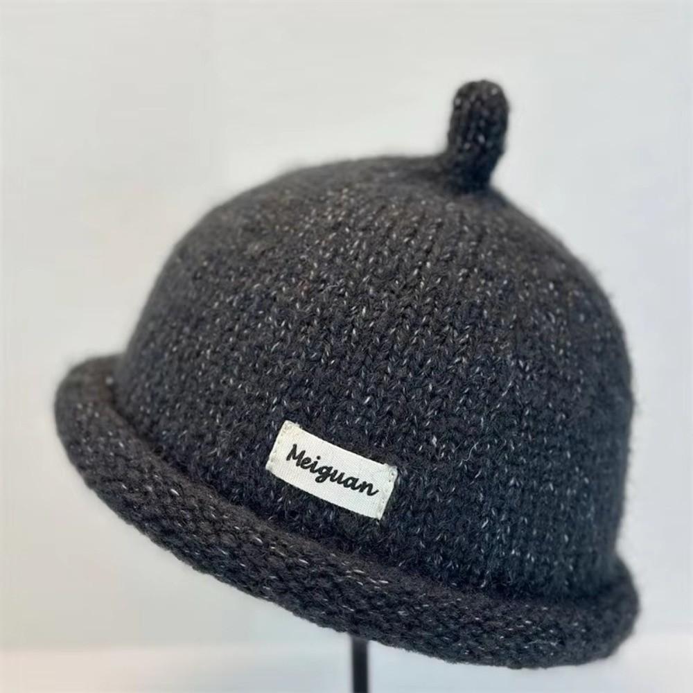 Solid Color Knitted Hat Turned-up Brim Melon-shaped Hat Minimalist Beanie Hat