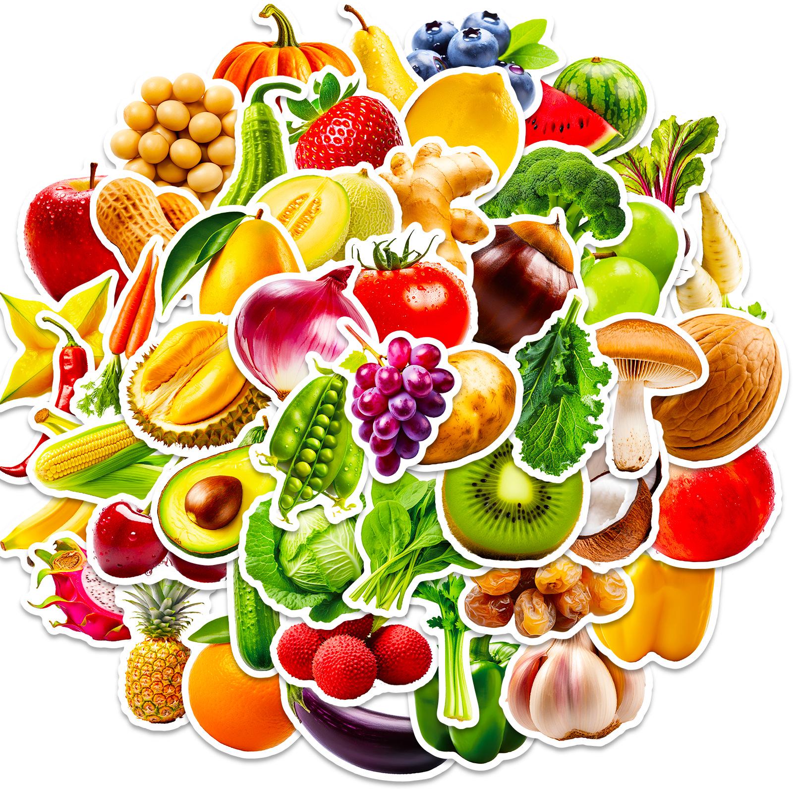 50 Sheets Realistic Fruit & Vegetable Stickers for Kids Object Recognition