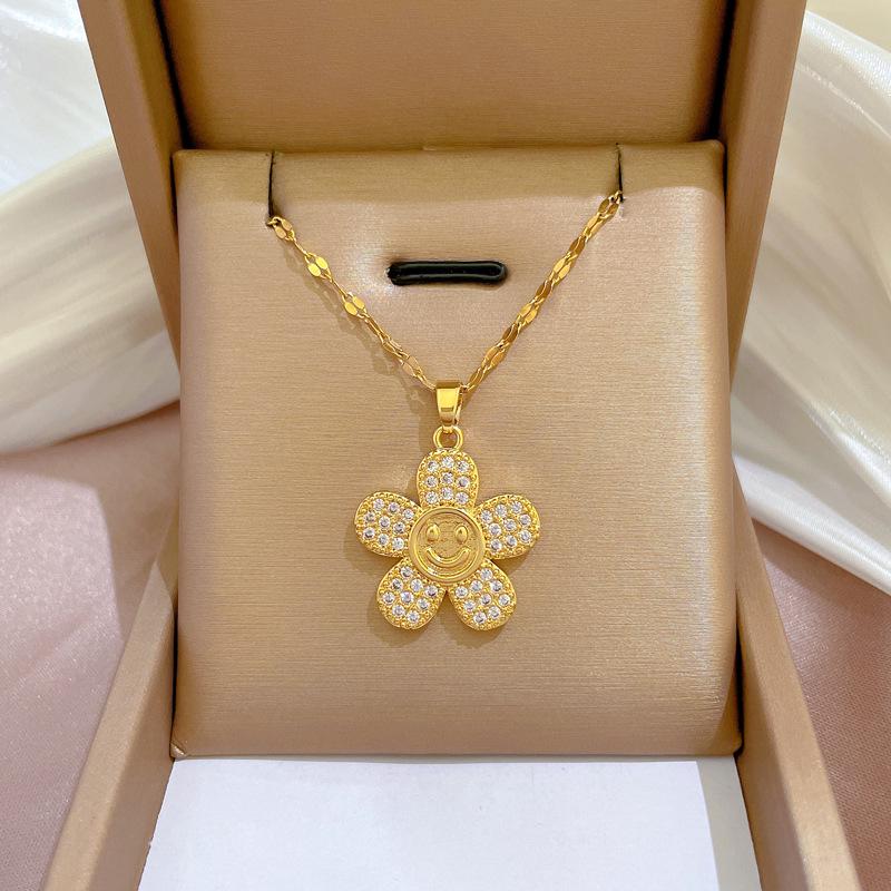 Titanium Steel Micro-Inlaid Gold Plated Women's Lucky Bead Necklace - Trendy Clavicle Chain Accessory