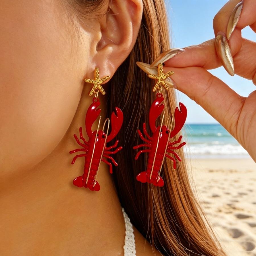 Europäische und amerikanische Flusskrebs-Ohrringe, weibliche übertriebene Nischen-Strand-Ozean-Urlaubs-Stil Diamant-Hummer-Ohrringe