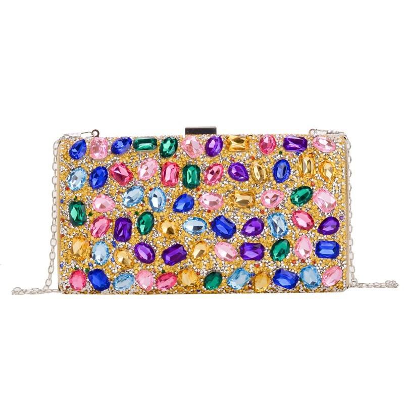 Borsa a pochette quadrata di lusso con strass e chiusura a lucchetto per feste serali e matrimoni