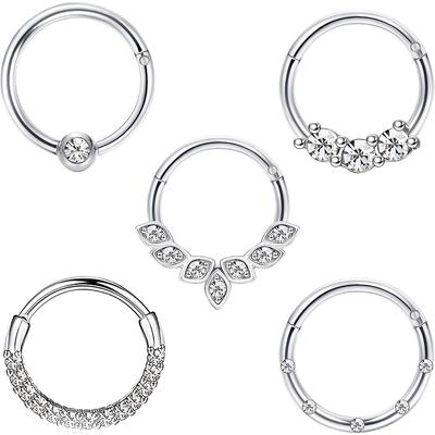 5 piezas 16G Moda Acero Inoxidable 316L Circonita Clickeador Septum Bisagra Aro Nariz Anillos, Joyería para Piercing Cartílago Daith Helix Tragus