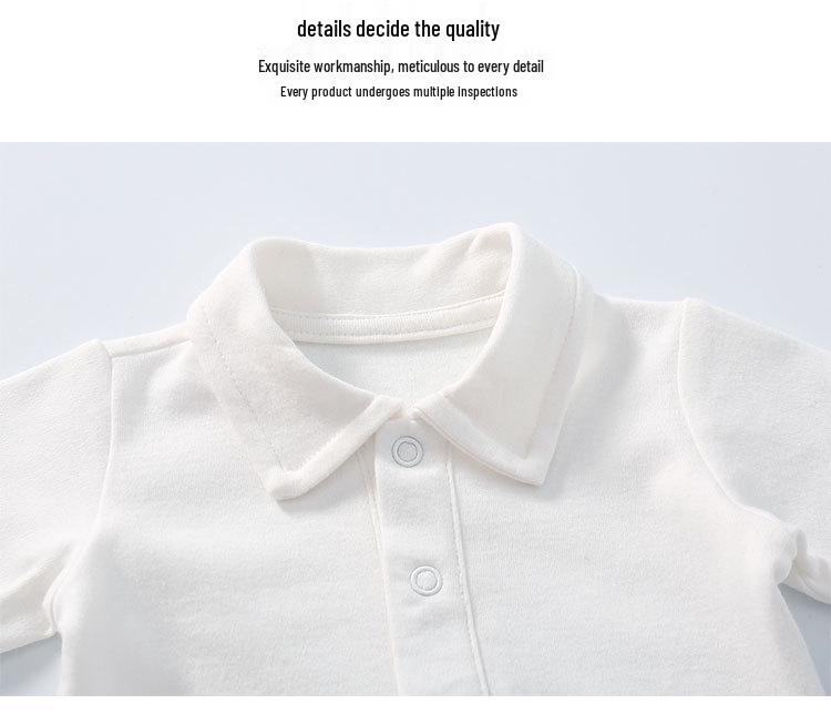 Unisex Bawełniany Romper Polo dla Niemowląt - Biały, Długi Rękaw, Kołnierzyk Kent